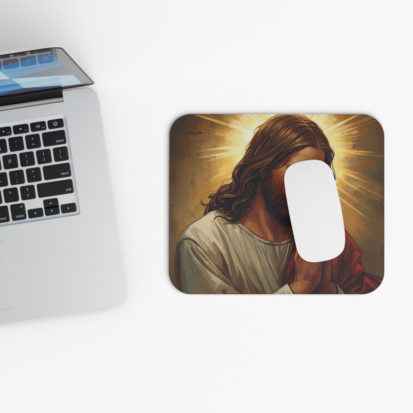 Praying Jesus Mouse Pad — Inspirational Christian Desk Mat for Faithful Gift