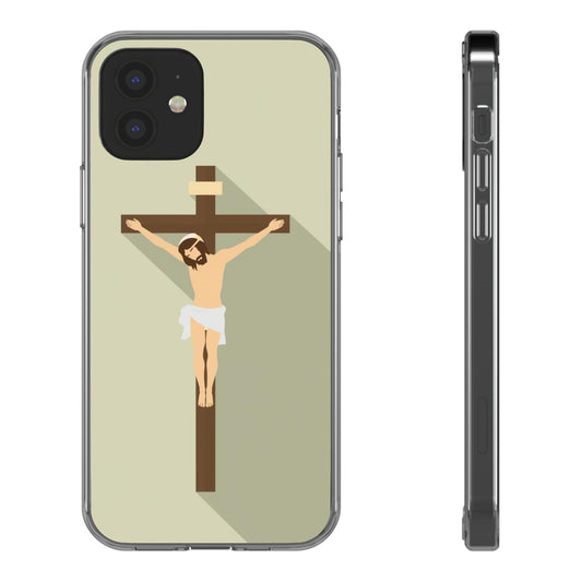 Christian Crucifix Clear Phone Case — Minimal Jesus on Cross Design