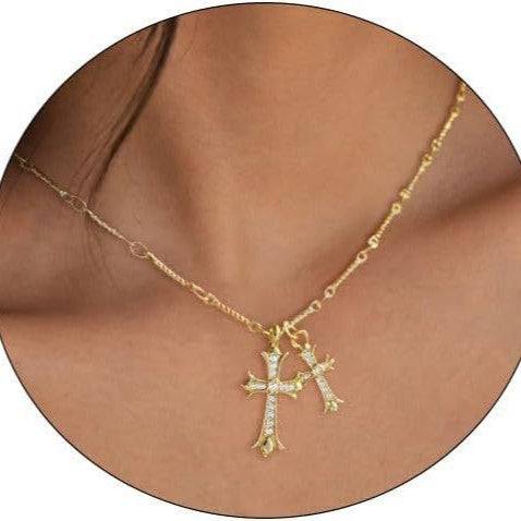 Double Cross Pendant Necklace in 14K Gold or Silver Plating - Personalized Birthstone Geometric Jewelry