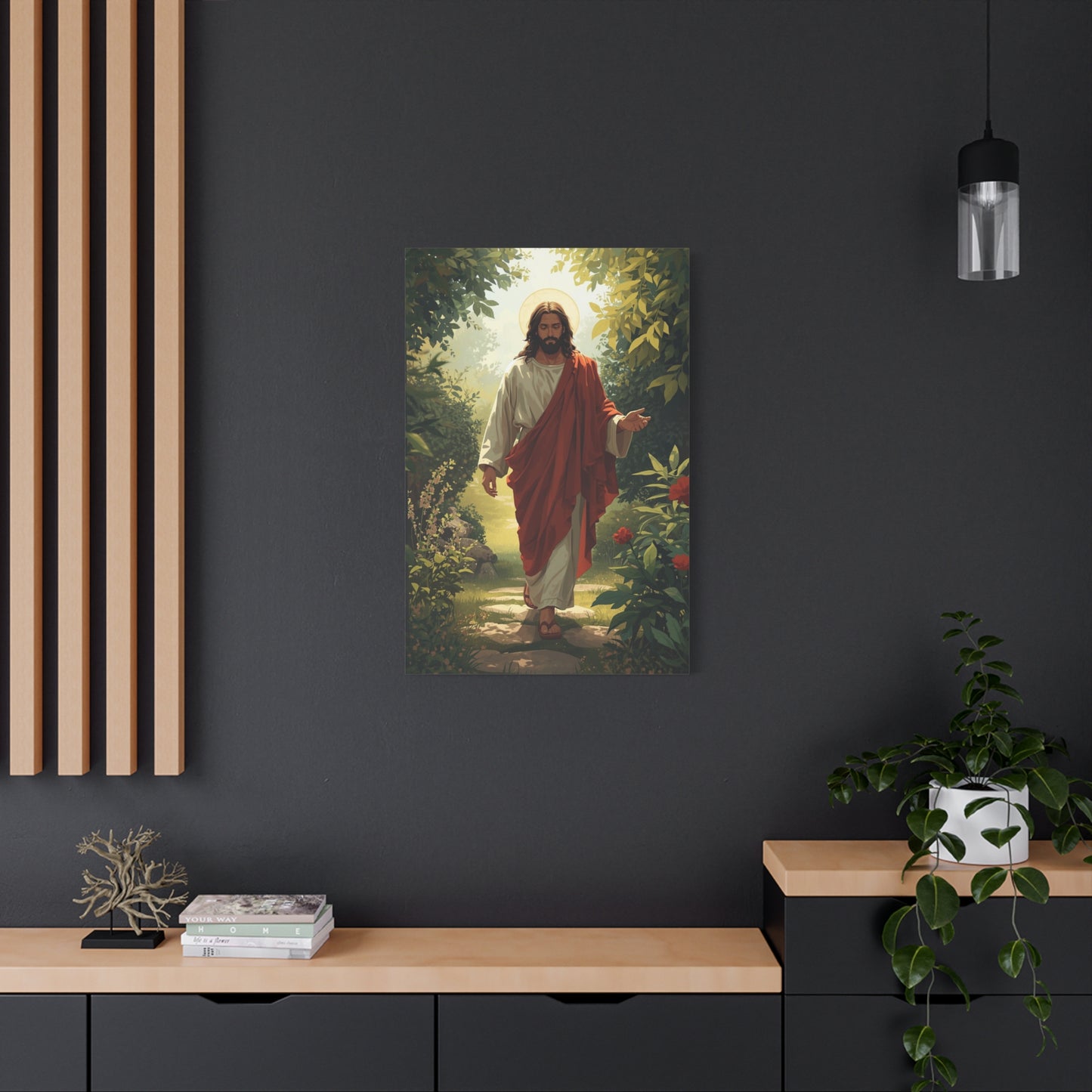Jesus Walking in Garden Matte Canvas Print (Vertical)