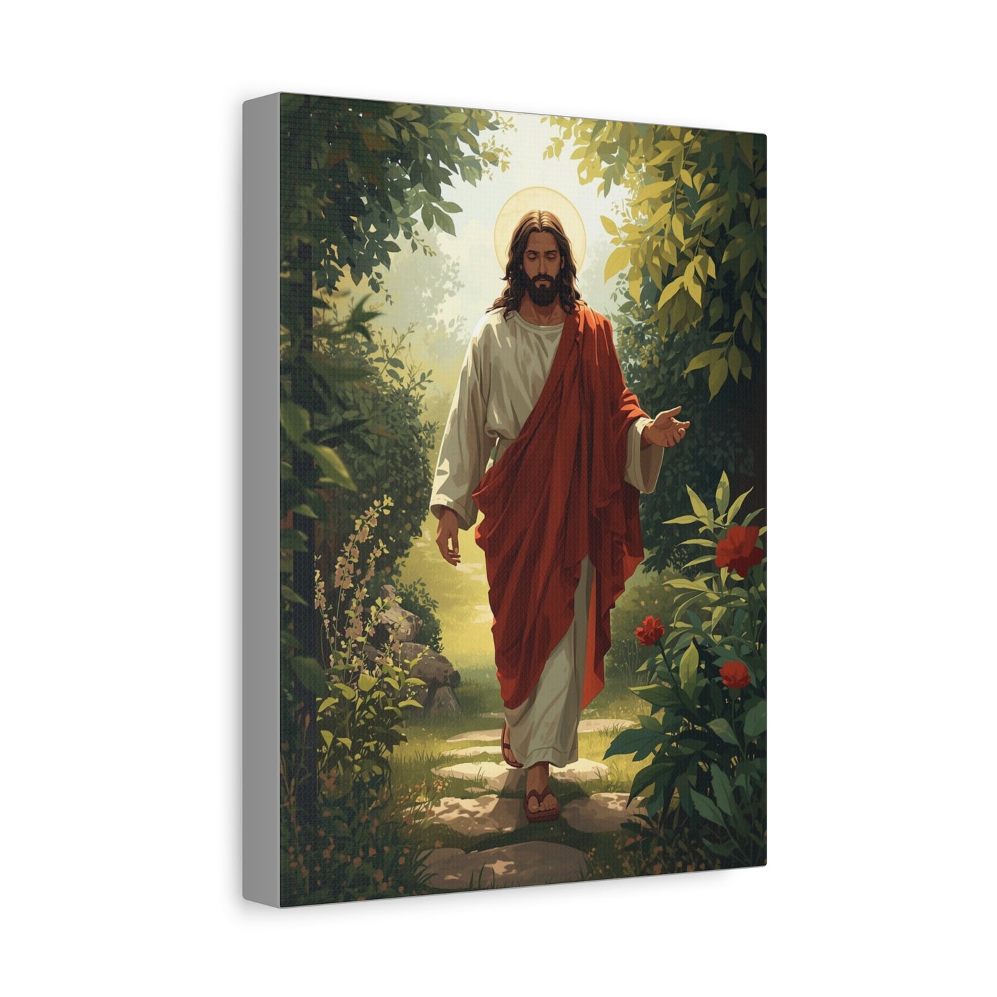 Jesus Walking in Garden Matte Canvas Print (Vertical)