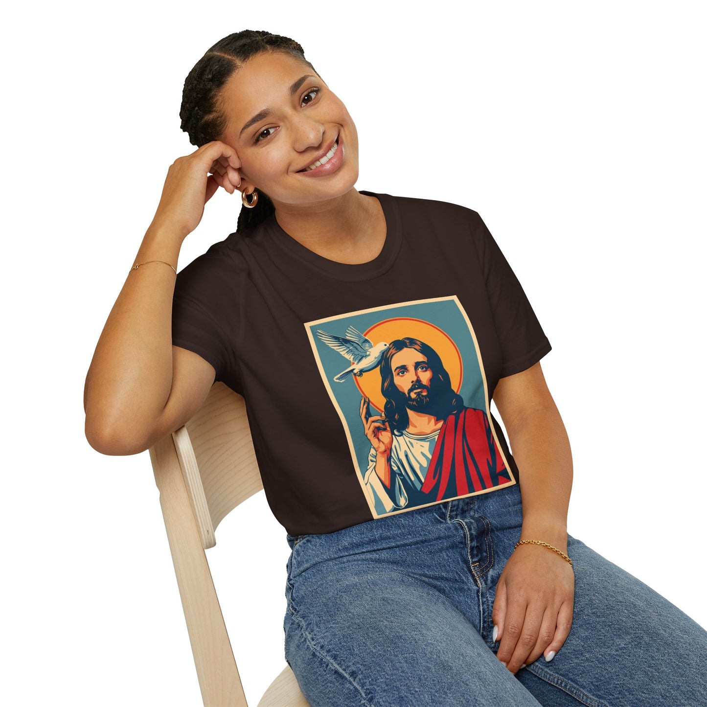 Jesus with Dove Graphic T-Shirt – Retro Halo Christian Tee