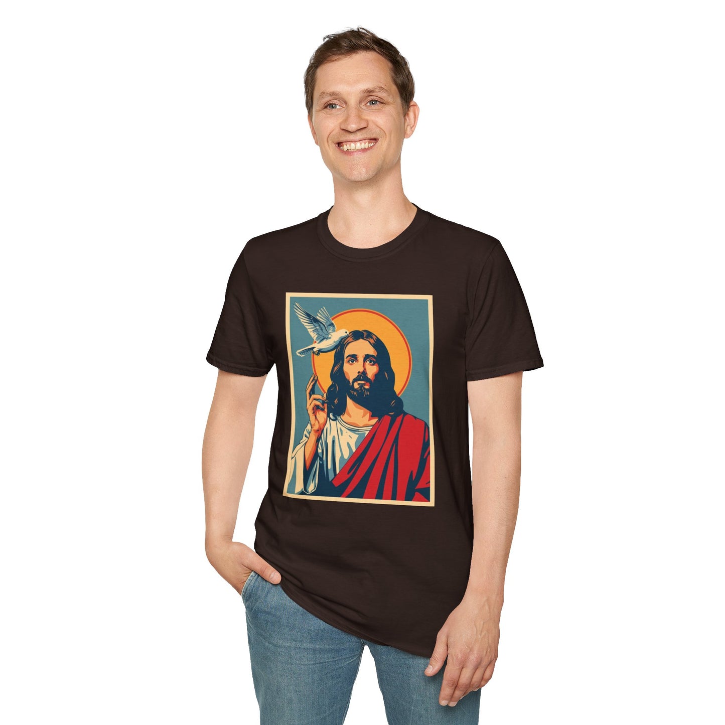 Jesus with Dove Graphic T-Shirt – Retro Halo Christian Tee