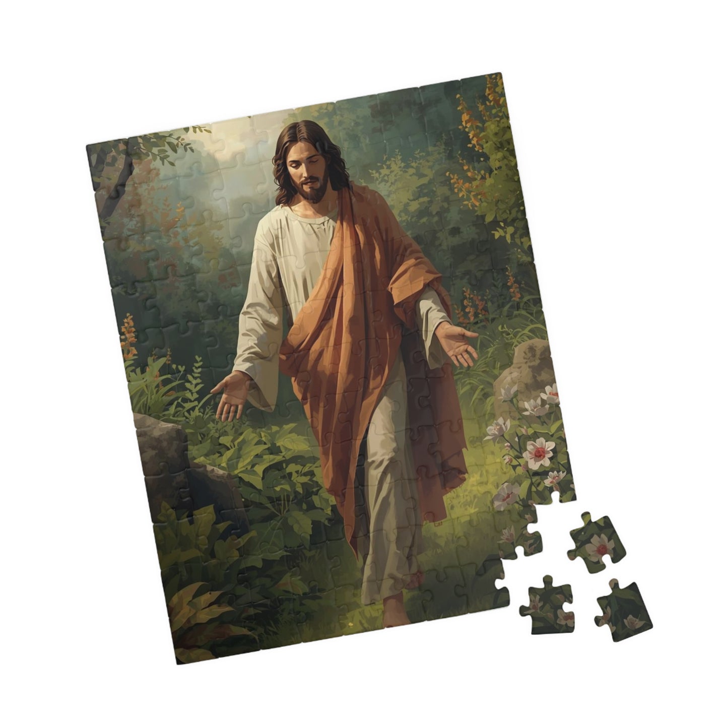 Jesus Walking in Garden Puzzle — Christian Religious Jigsaw (110/252/520/1014 pcs)
