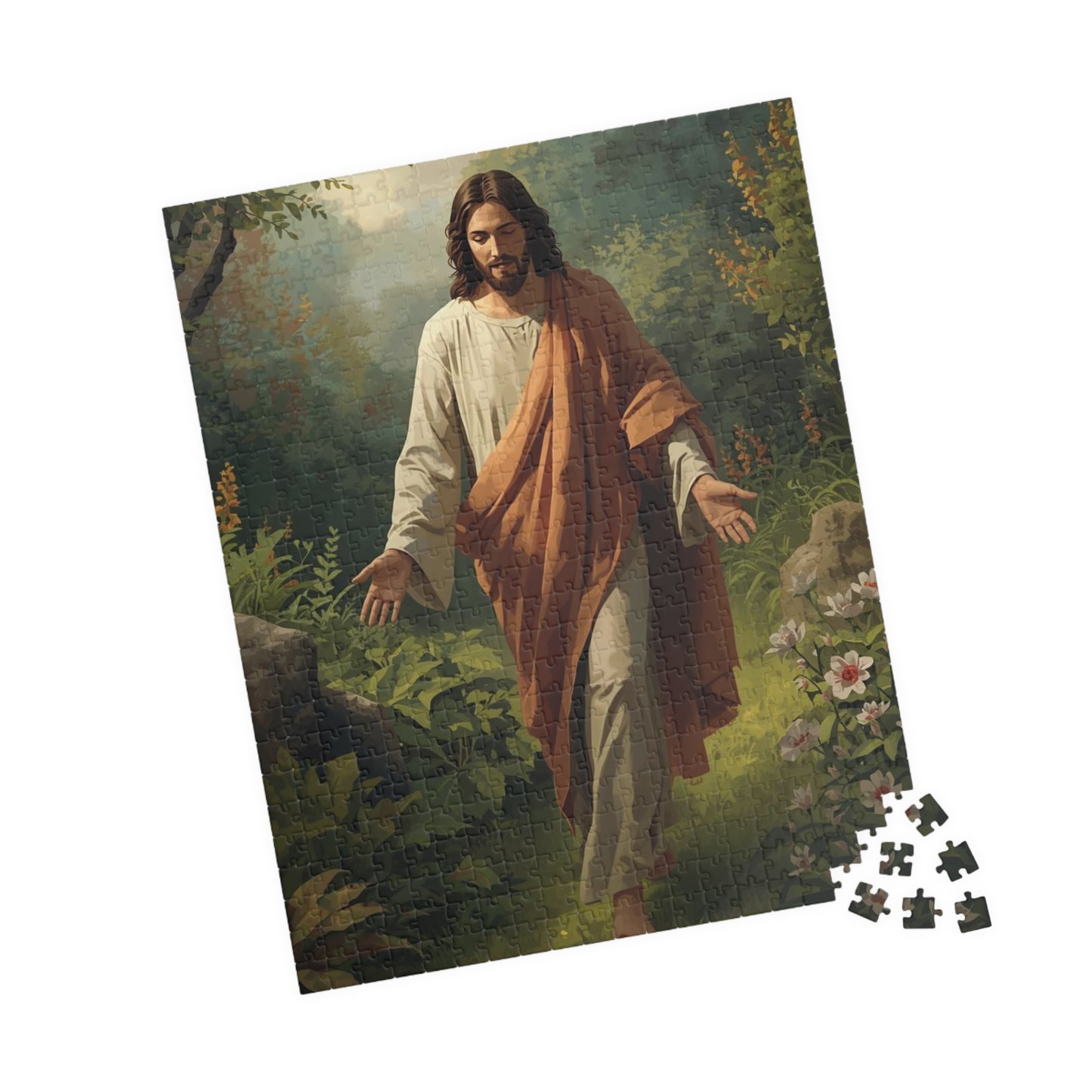 Jesus Walking in Garden Puzzle — Christian Religious Jigsaw (110/252/520/1014 pcs)