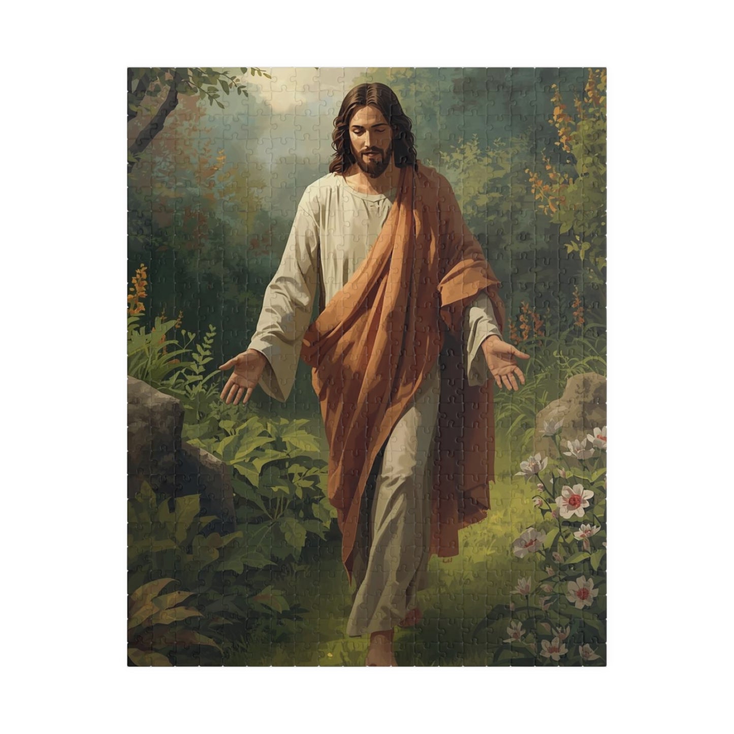 Jesus Walking in Garden Puzzle — Christian Religious Jigsaw (110/252/520/1014 pcs)