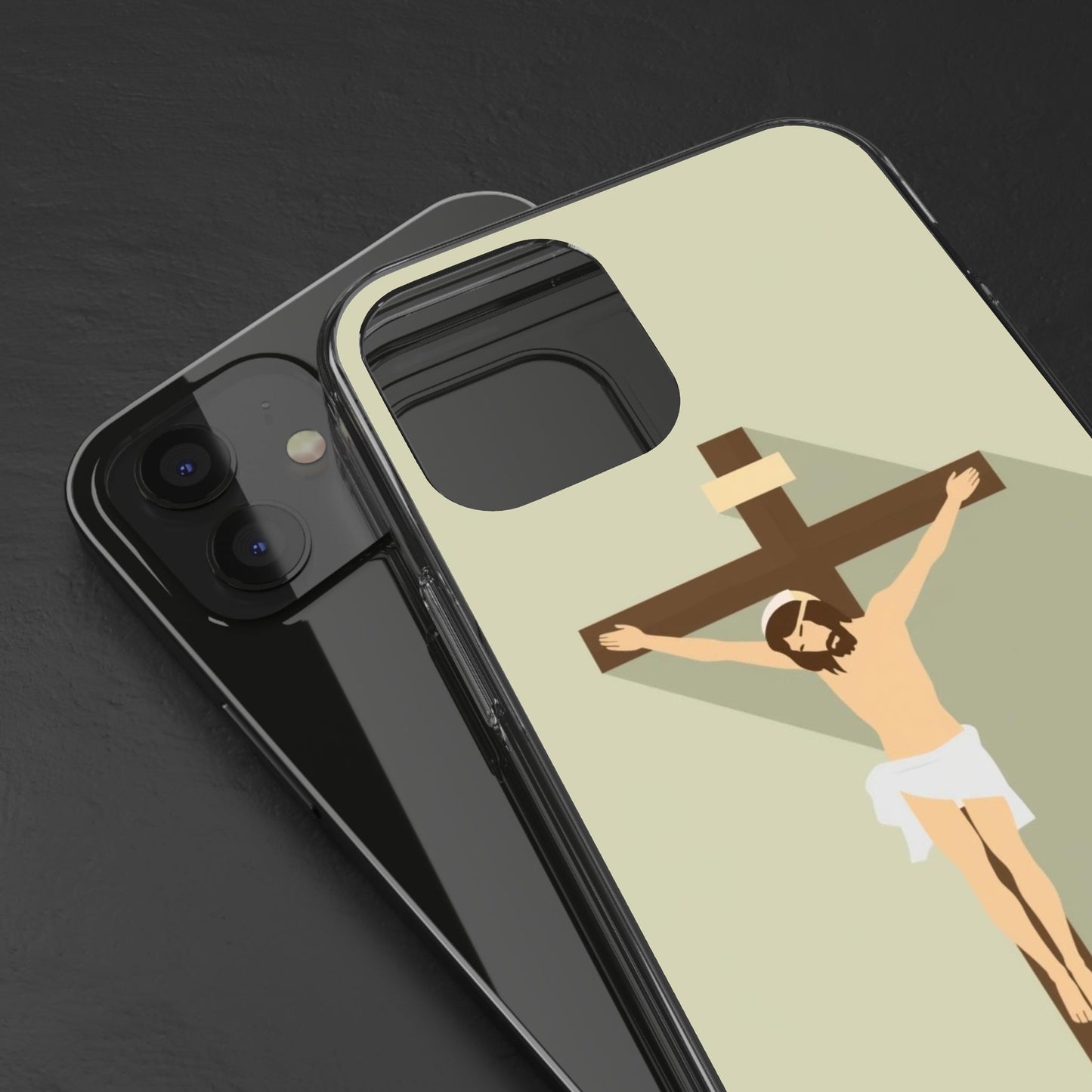Christian Crucifix Clear Phone Case — Minimal Jesus on Cross Design