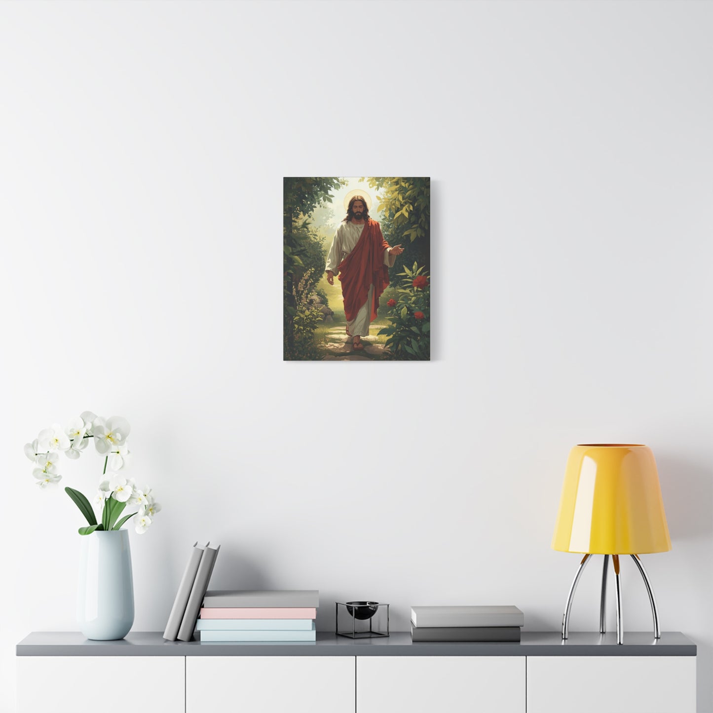 Jesus Walking in Garden Matte Canvas Print (Vertical)