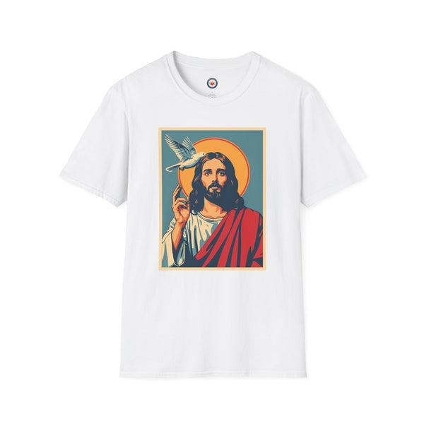 Jesus with Dove Graphic T-Shirt – Retro Halo Christian Tee
