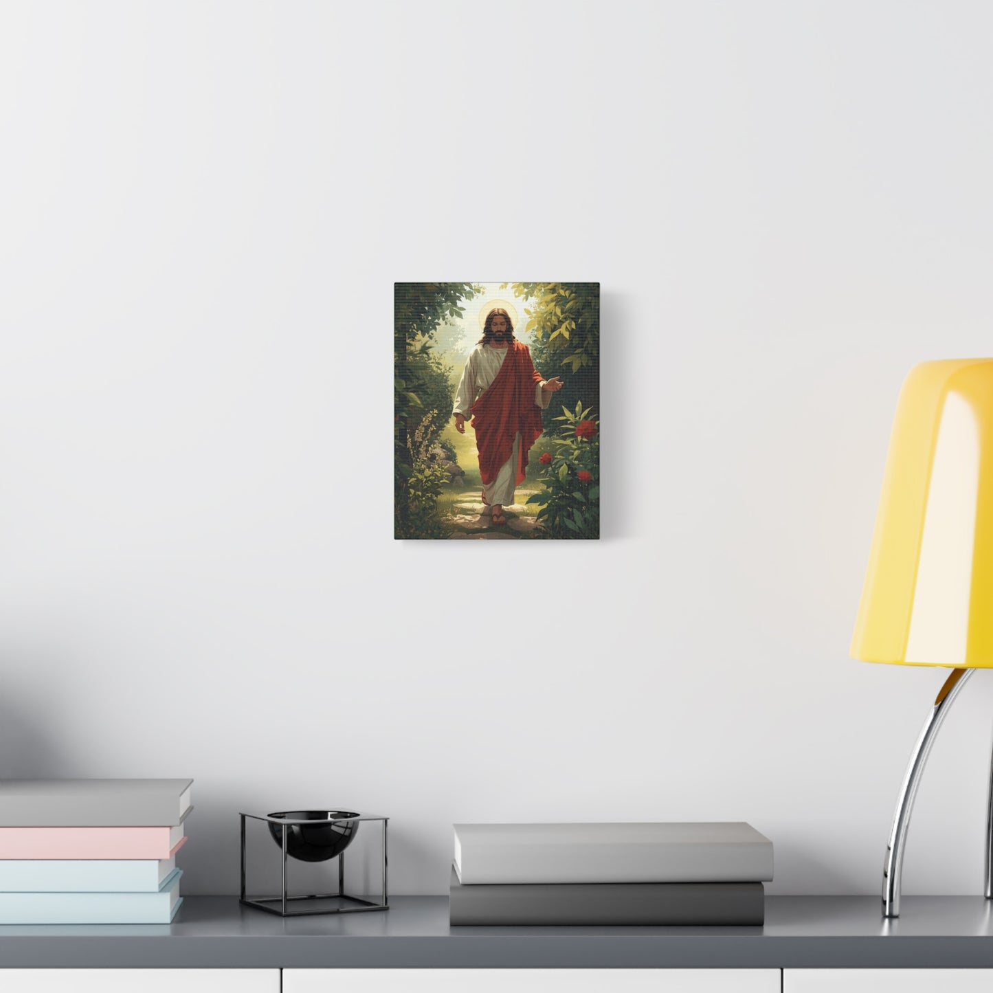 Jesus Walking in Garden Matte Canvas Print (Vertical)
