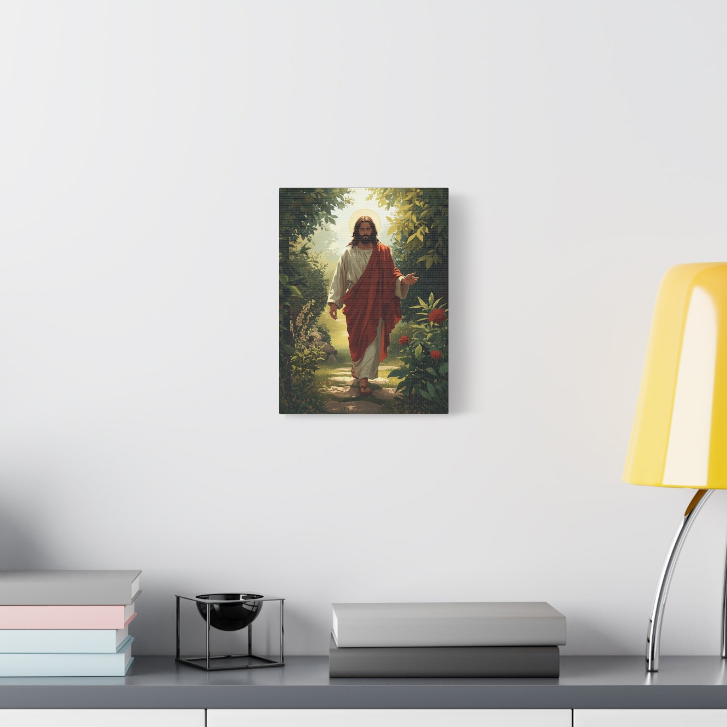 Jesus Walking in Garden Matte Canvas Print (Vertical)